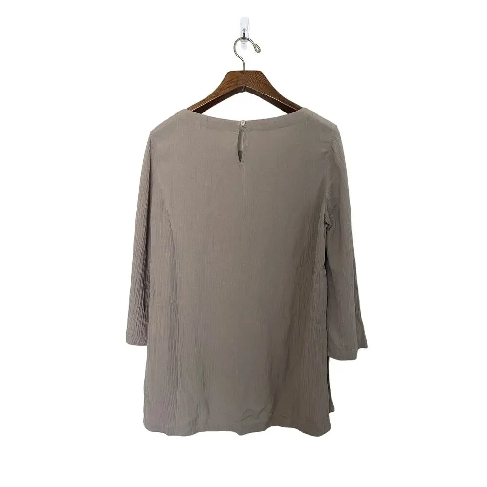 Soft Surroundings Oceo Gauze Tunic Top Pebble Taupe Button Detail Size Large - Picture 3 of 10